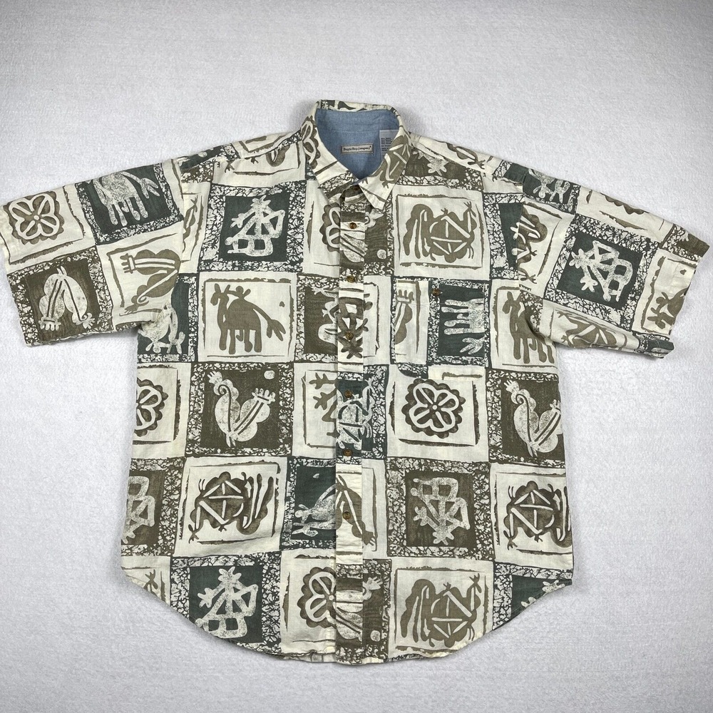 Bugle Boy Shirt Mens XXL Casual Vacation Travel Tribal Islands Art Cruise Work